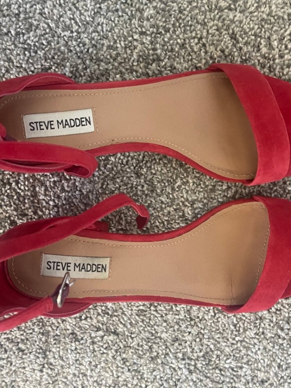 Steve Madden Red Suede Ankle Strap Block Heel Sandals Size 9 Worn Once